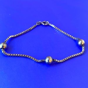 Sterling silver box chain ball beads Italy  bracelet